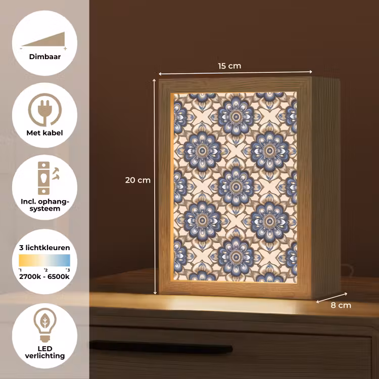 Floraal - Ornament - Blauw Light Box met kabel (Tafellamp) klein 925 -USP_NL