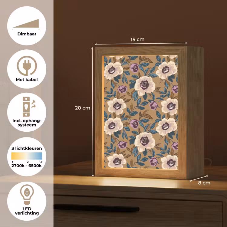 Floraal - Stilleven - Kleurrijk Light Box met kabel (Tafellamp) klein 925 -USP_NL