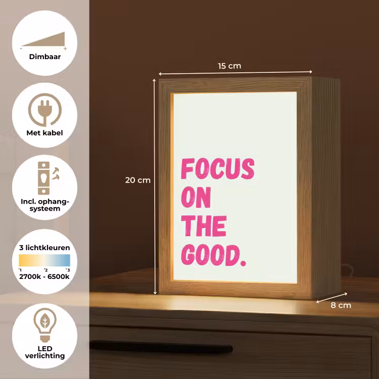 Focus on the good - Beige - Roze Light Box met kabel (Tafellamp) klein -USP_NL
