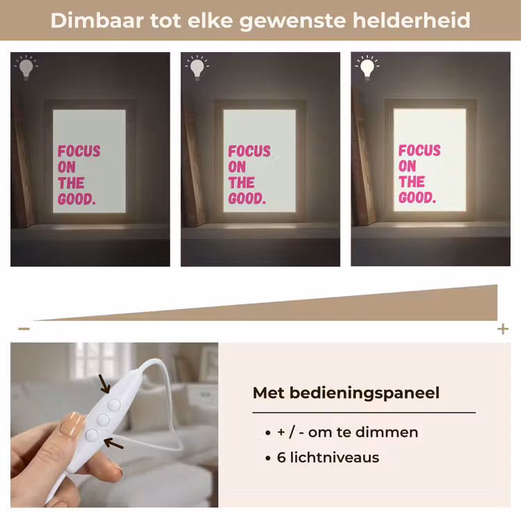 Focus on the good - Beige - Roze Light Box met kabel (Tafellamp) klein -USP_dimbaarNL