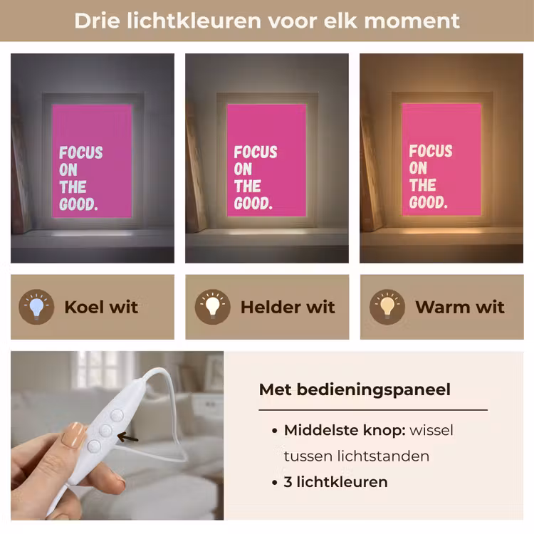 Focus on the good - Roze - Simple Light Box met kabel (Tafellamp) klein -USP_lichtkleurNL