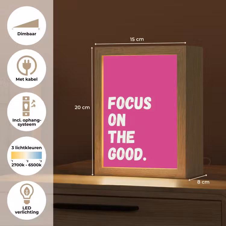 Focus on the good - Roze - Simple Light Box met kabel (Tafellamp) klein -USP_NL