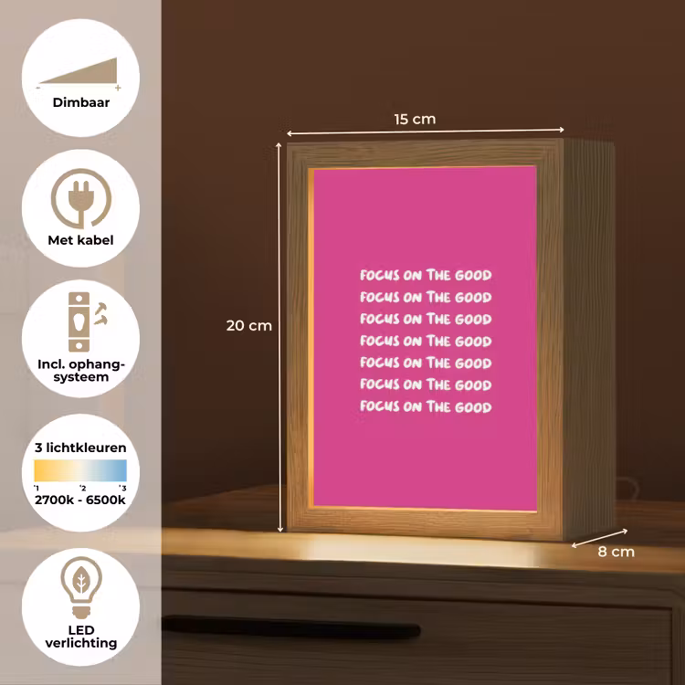 Focus on the good - Roze - wit Light Box met kabel (Tafellamp) klein -USP_NL