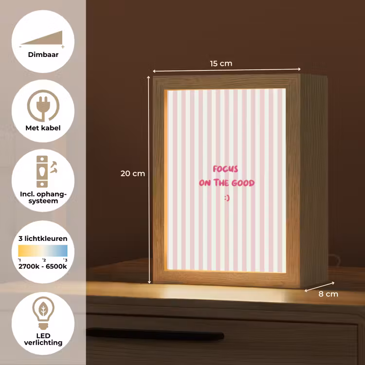 Focus on the good - Strepen - Roze - Smiley Light Box met kabel (Tafellamp) klein -USP_NL