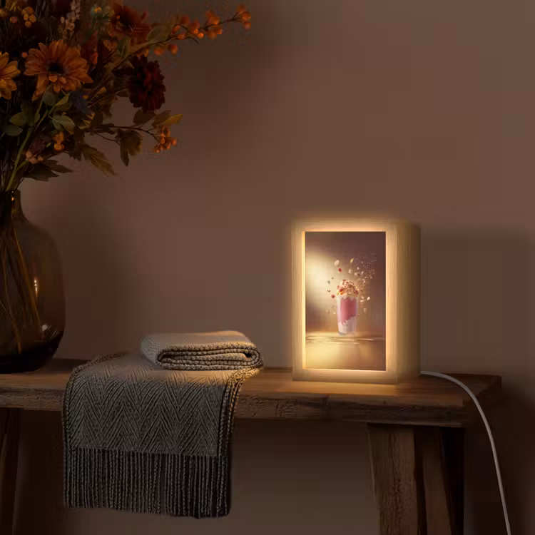 Framboos - Smoothie - Drinken - Roze Light Box met kabel (Tafellamp) klein -sfeer4