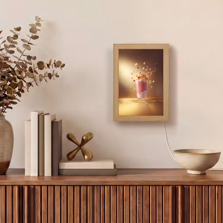 Framboos - Smoothie - Drinken - Roze Light Box met kabel (Tafellamp) klein -sfeer2