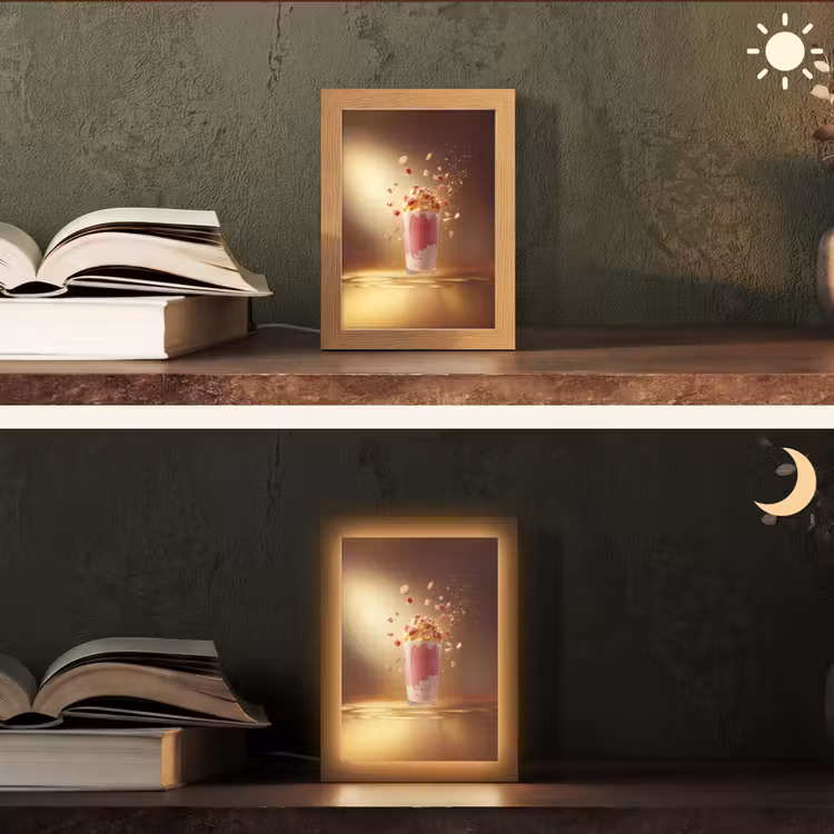 Framboos - Smoothie - Drinken - Roze Light Box met kabel (Tafellamp) klein -sfeer3