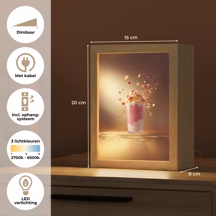 Framboos - Smoothie - Drinken - Roze Light Box met kabel (Tafellamp) klein -USP_NL