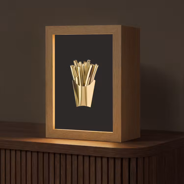 Friet - Goud - Chrome - Eten Light Box met kabel (Tafellamp) klein -z3d_website