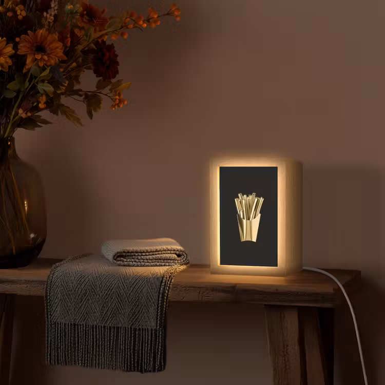Friet - Goud - Chrome - Eten Light Box met kabel (Tafellamp) klein -sfeer4