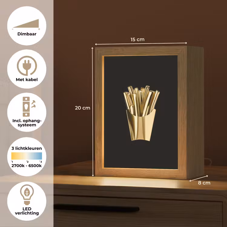 Friet - Goud - Chrome - Eten Light Box met kabel (Tafellamp) klein -USP_NL