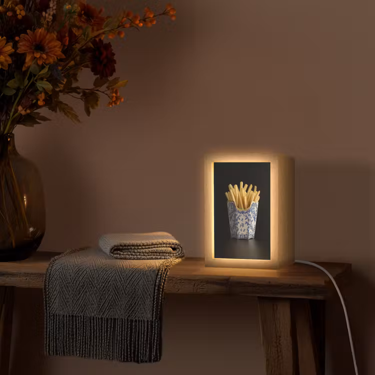 Friet - Porselein - Delfts blauw - Eten Light Box met kabel (Tafellamp) klein -sfeer4