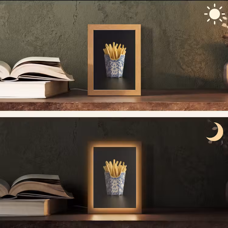 Friet - Porselein - Delfts blauw - Eten Light Box met kabel (Tafellamp) klein -sfeer3