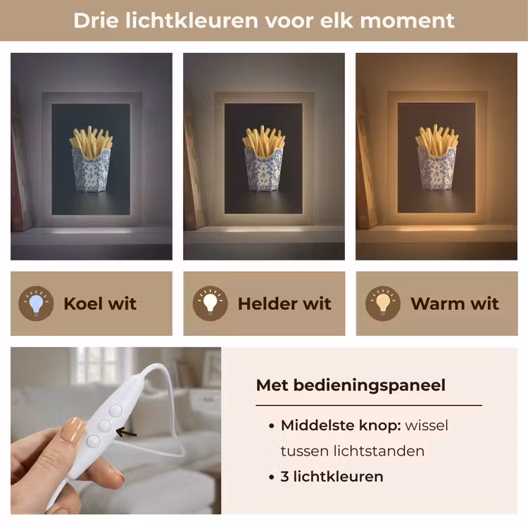 Friet - Porselein - Delfts blauw - Eten Light Box met kabel (Tafellamp) klein -USP_lichtkleurNL