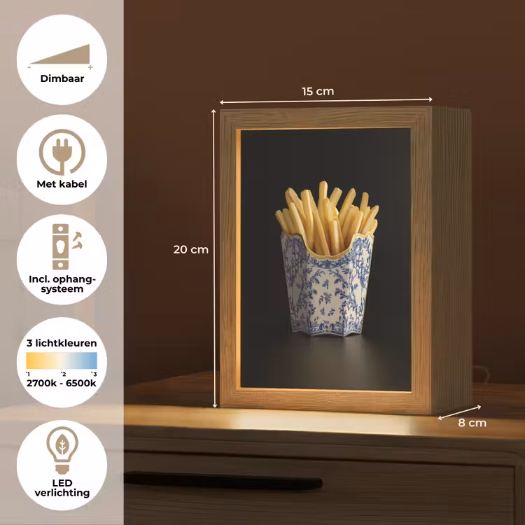 Friet - Porselein - Delfts blauw - Eten Light Box met kabel (Tafellamp) klein -USP_NL