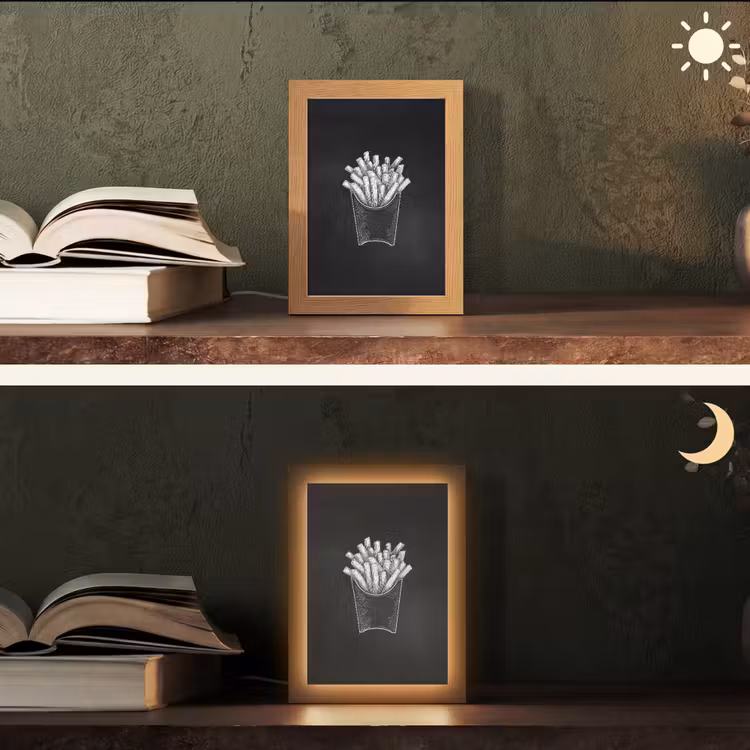 Friet - Witte krijttekening - Zwart Light Box met kabel (Tafellamp) klein -sfeer3