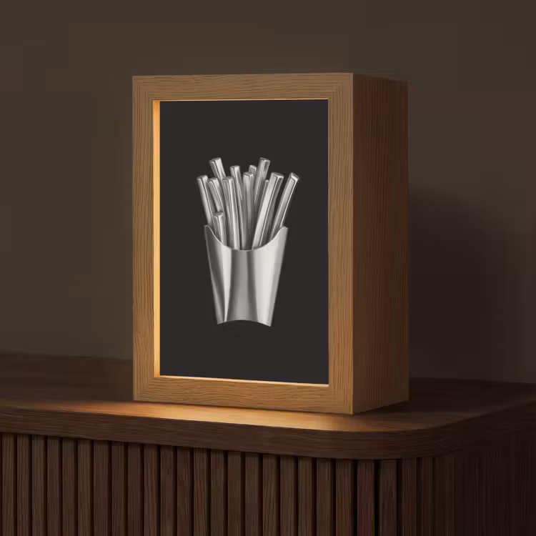 Frietjes - Futuristisch - Zilver Light Box met kabel (Tafellamp) klein -z3d_website