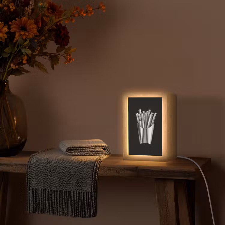 Frietjes - Futuristisch - Zilver Light Box met kabel (Tafellamp) klein -sfeer4