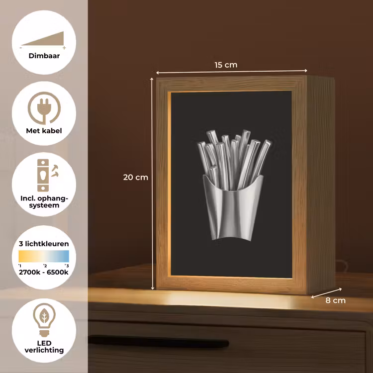 Frietjes - Futuristisch - Zilver Light Box met kabel (Tafellamp) klein -USP_NL