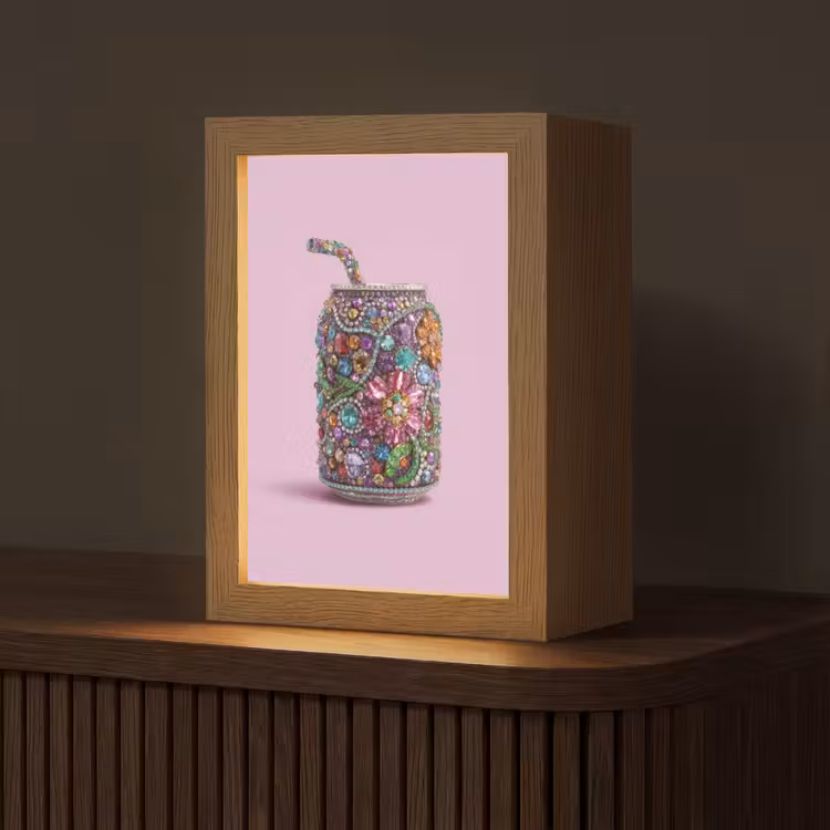 Frisdrankblikje - Bloemenpatroon - Edelstenen - Kleurrijk Light Box met kabel (Tafellamp) klein -z3d_website