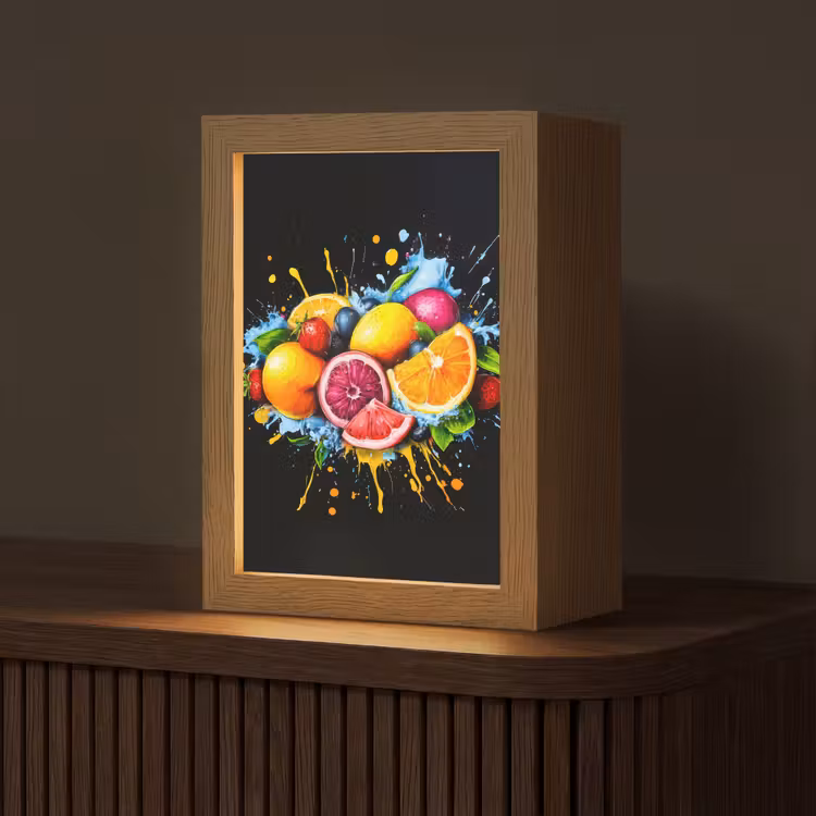 Fruit - Graffiti - Kleurrijk - Sinaasappel - Aardbei - Abstract Light Box met kabel (Tafellamp) klein -z3d_website