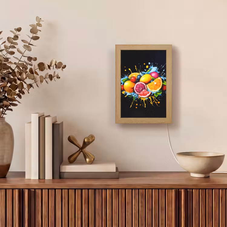 Fruit - Graffiti - Kleurrijk - Sinaasappel - Aardbei - Abstract Light Box met kabel (Tafellamp) klein -sfeer2