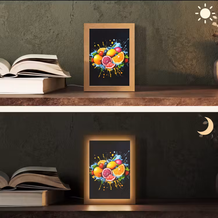 Fruit - Graffiti - Kleurrijk - Sinaasappel - Aardbei - Abstract Light Box met kabel (Tafellamp) klein -sfeer3