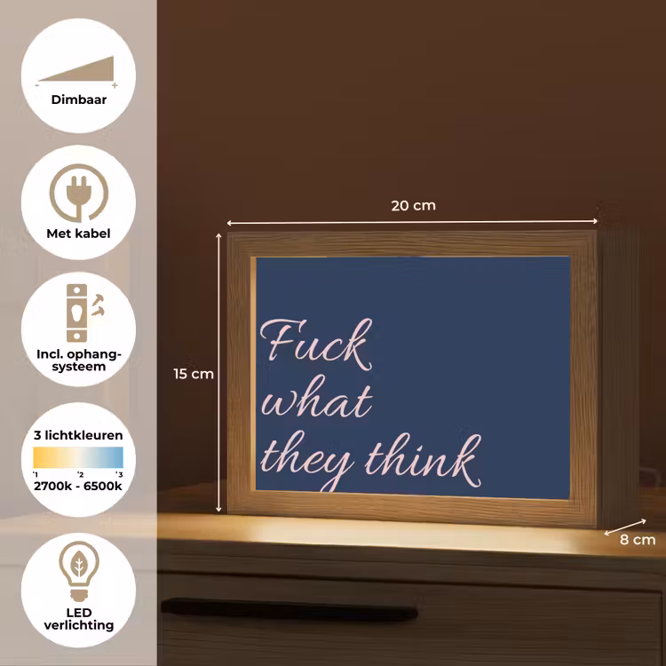Fuck what they think - Blauw - Cursief Light Box met kabel (Tafellamp) klein -USP_NL