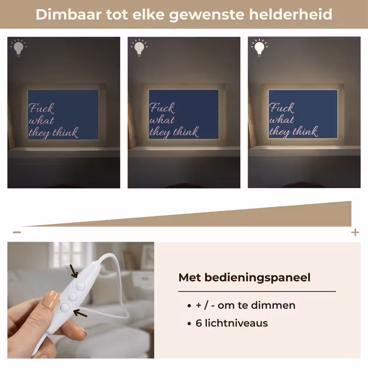Fuck what they think - Blauw - Cursief Light Box met kabel (Tafellamp) klein -USP_dimbaarNL