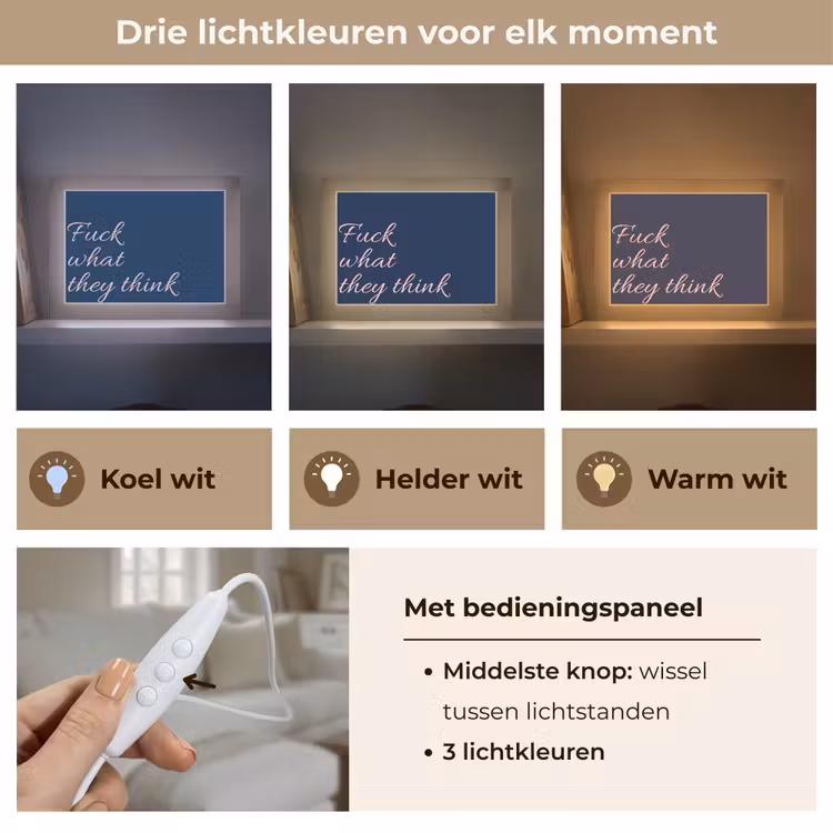 Fuck what they think - Blauw - Cursief Light Box met kabel (Tafellamp) klein -USP_lichtkleurNL