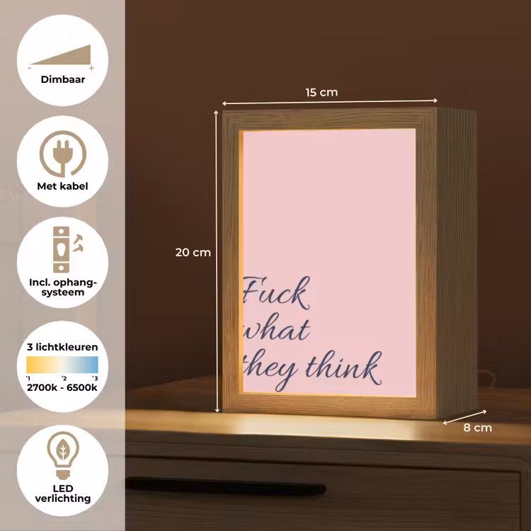 Fuck what they think - Roze - Minimalistisch Light Box met kabel (Tafellamp) klein -USP_NL