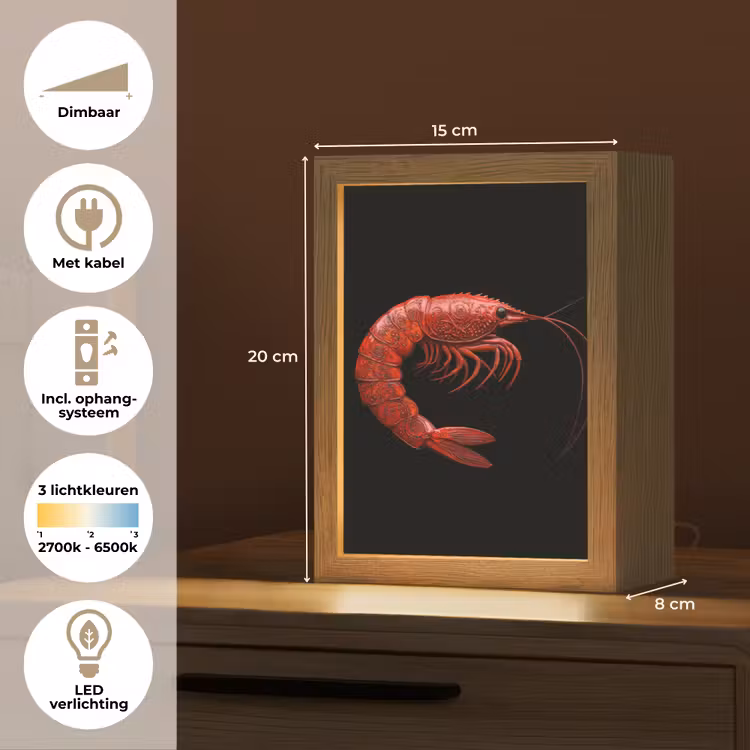 Garnaal - Rood - Dieren Light Box met kabel (Tafellamp) klein -USP_NL