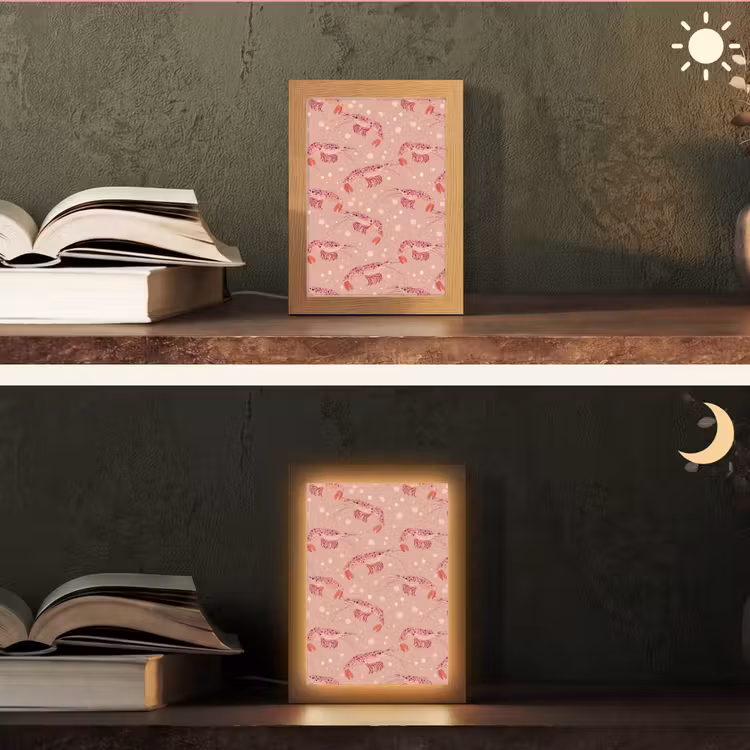 Garnalen - Stippen - Roze Light Box met kabel (Tafellamp) klein 925 -sfeer3