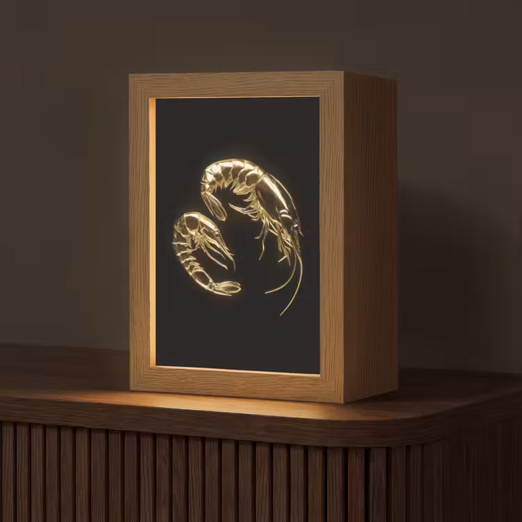 Garnalen - Zwart - Goud - Dieren Light Box met kabel (Tafellamp) klein -z3d_website