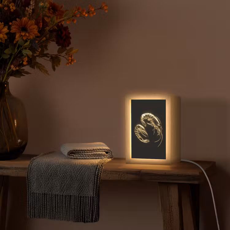 Garnalen - Zwart - Goud - Dieren Light Box met kabel (Tafellamp) klein -sfeer4