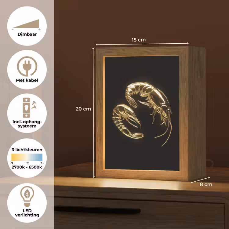 Garnalen - Zwart - Goud - Dieren Light Box met kabel (Tafellamp) klein -USP_NL