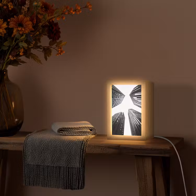 Gebouwen - Lucht - Zwart Light Box met kabel (Tafellamp) klein -sfeer4