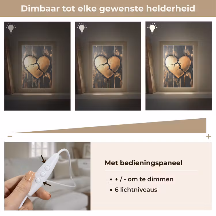 Gebroken hart - Goud - Houtlook - Liefde Light Box met kabel (Tafellamp) klein -USP_dimbaarNL