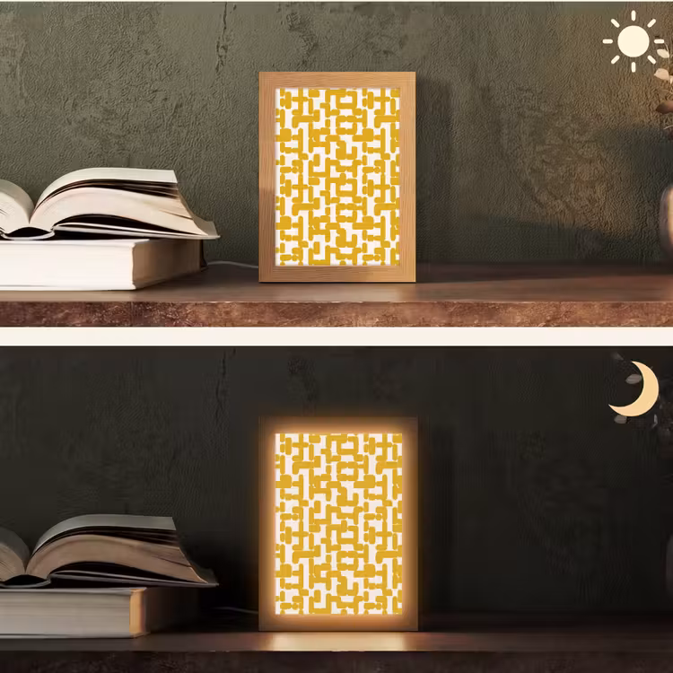 Geel - Beige - Patroon Light Box met kabel (Tafellamp) klein 925 -sfeer3