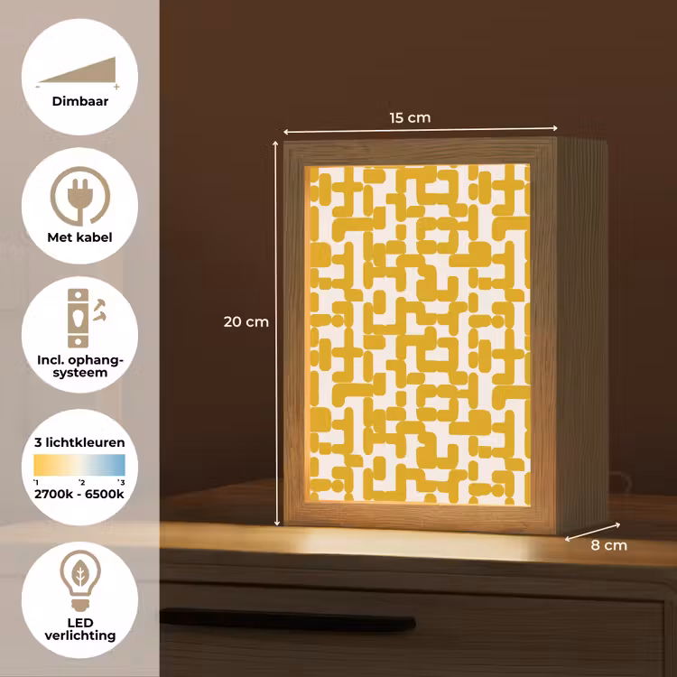 Geel - Beige - Patroon Light Box met kabel (Tafellamp) klein 925 -USP_NL