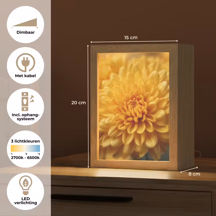 Geel - Chrysant - Zachtheid Light Box met kabel (Tafellamp) klein -USP_NL