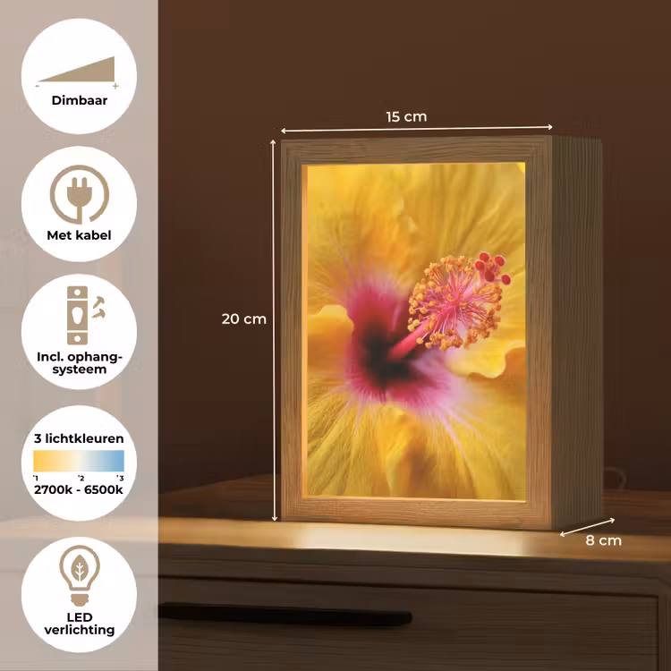 Geel - Hibiscus - Tropisch Light Box met kabel (Tafellamp) klein -USP_NL