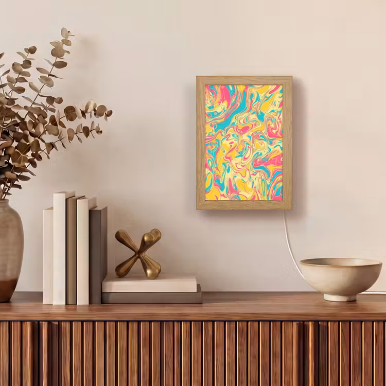 Geel - Roze - Blauw - Retro Light Box met kabel (Tafellamp) klein -sfeer2