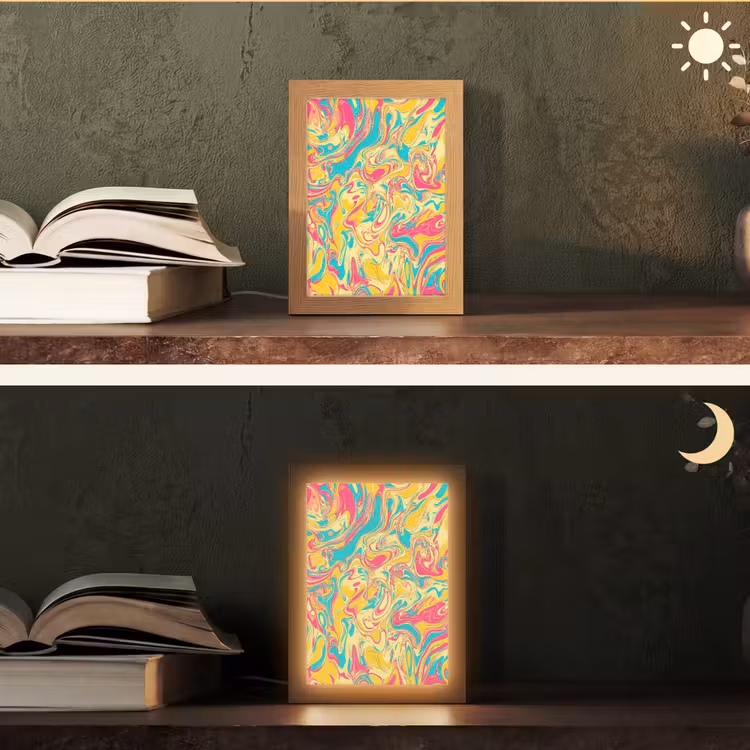 Geel - Roze - Blauw - Retro Light Box met kabel (Tafellamp) klein -sfeer3