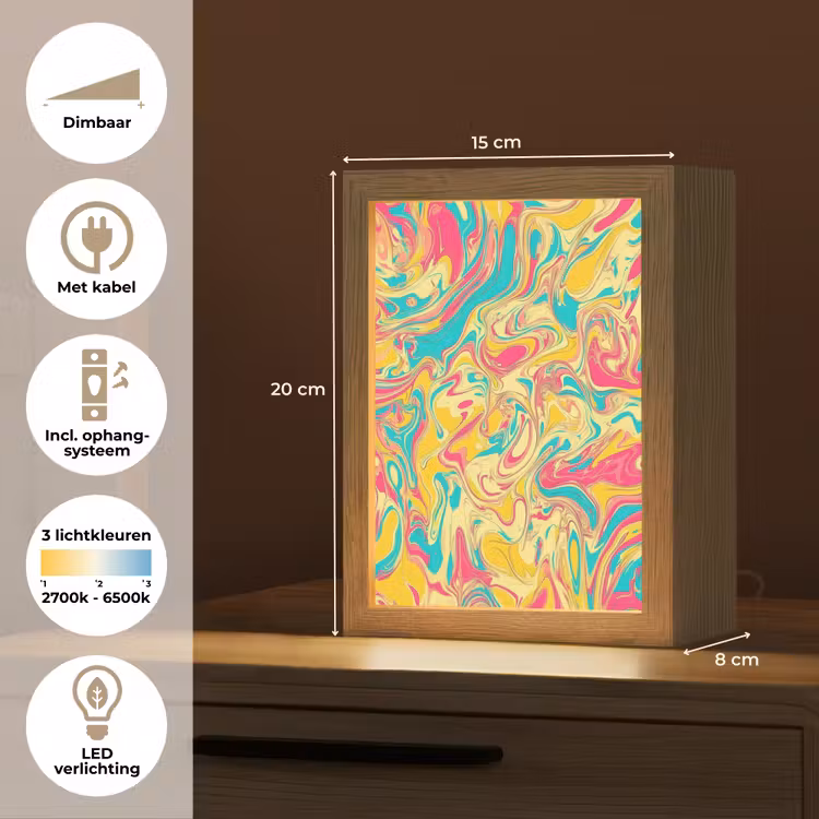 Geel - Roze - Blauw - Retro Light Box met kabel (Tafellamp) klein -USP_NL