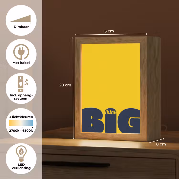 Geel - Think big - Grafisch Light Box met kabel (Tafellamp) klein -USP_NL