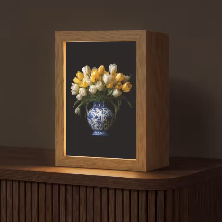 Geel - Tulpen - Vaas - Bloemen Light Box met kabel (Tafellamp) klein -z3d_website