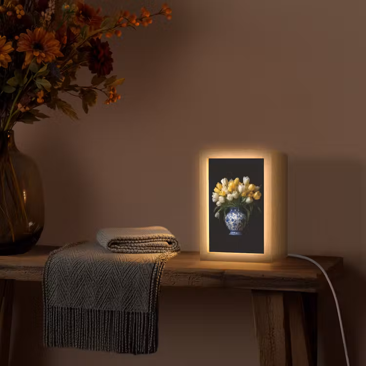 Geel - Tulpen - Vaas - Bloemen Light Box met kabel (Tafellamp) klein -sfeer4
