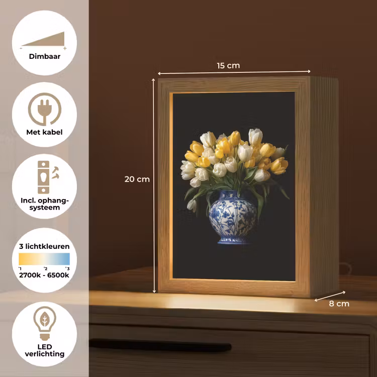 Geel - Tulpen - Vaas - Bloemen Light Box met kabel (Tafellamp) klein -USP_NL