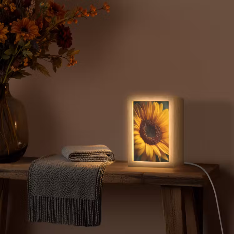 Geel - Zonnebloem - Zomers Light Box met kabel (Tafellamp) klein -sfeer4